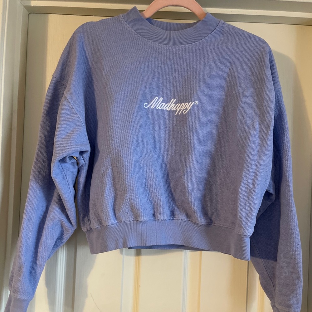 Mad Happy Love Blue Crewneck Sweater Trendy Cropped Style